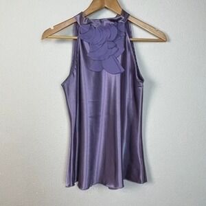 BCX Lavender Satin Floral Halter Top Women's Size S Y2K Party Evening Blouse